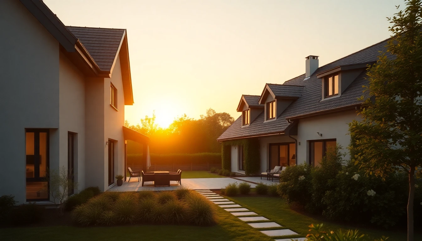 Elegantes Familienhaus bei Sonnenuntergang